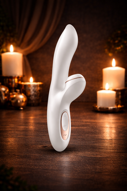 Bare Intentions NOVA Pulse dual stimulator with sleek design and controls, shown in a close-up view highlighting its features.