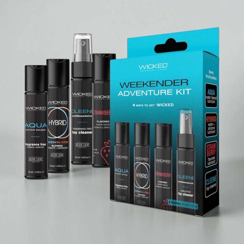 Bare Intentions Wicked Weekender Adventure Kit with outdoor gear and accessories displayed on a neutral background.