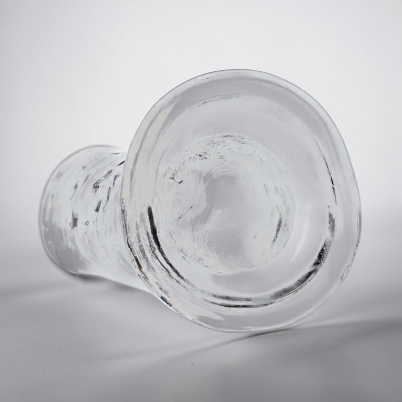 Transparent 6-inch crystal clear glass sculpture by Bare Intentions, showcasing smooth, polished surface and elegant design.