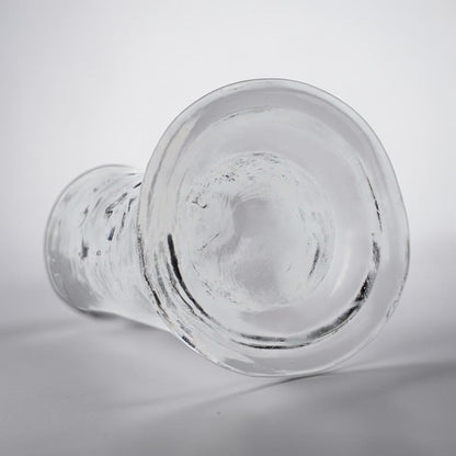 Transparent 6-inch crystal clear glass sculpture by Bare Intentions, showcasing smooth, polished surface and elegant design.
