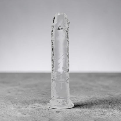 Clear 7-inch crystal glass from Bare Intentions with smooth, polished edges, ideal for elegant beverage presentation.