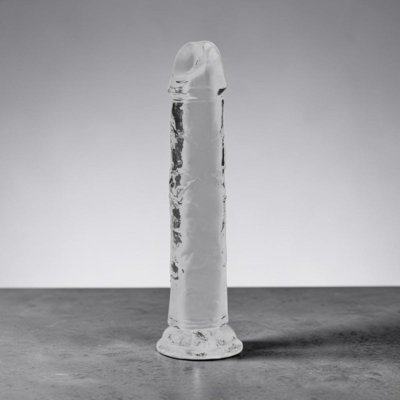 Clear 7-inch crystal from Bare Intentions with a sleek, transparent design, perfect for decorative or functional use.
