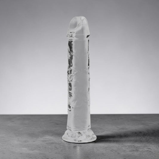 Clear 7-inch crystal from Bare Intentions with a sleek, transparent design, perfect for decorative or functional use.