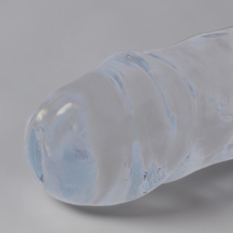 Double crystal clear glass bong by Bare Intentions with intricate design and transparent glass finish.