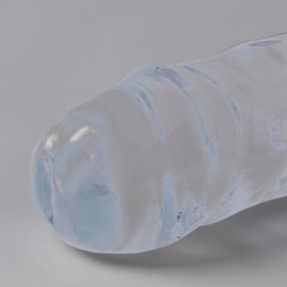 Double crystal clear glass bong by Bare Intentions with intricate design and transparent glass finish.