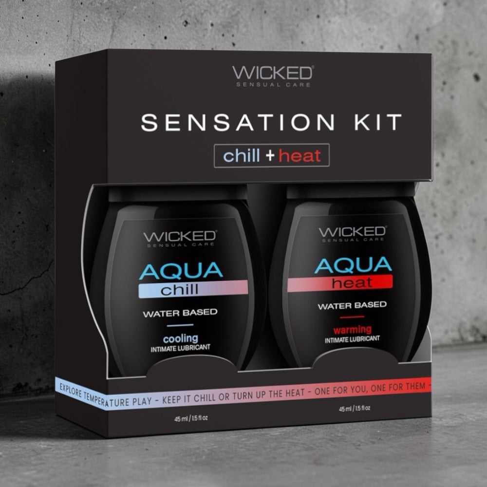 Bare Intentions Wicked Sensation Kit with assorted adult toys, including vibrators and accessories, displayed on a clean surface.