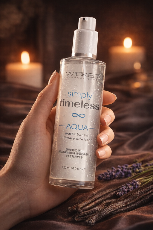 Bare Intentions Simply Timeless Aqua hydrating intimate glide lubricant in a bottle, suitable for personal use and moisture enhancement.