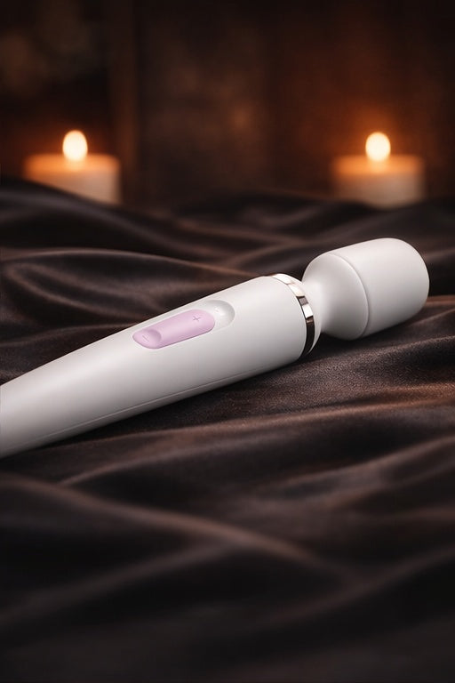 Bare Intentions Signature Wand displayed in a scene with intricate carvings and a polished wooden finish.